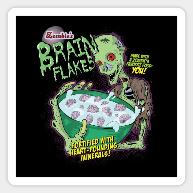 Brain Flakes Zombie Cereal Mashup Funny Design Sticker by Get Hopped Apparel